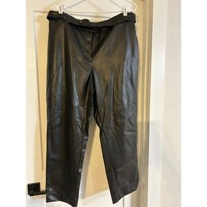 Nine West Black Faux Leather Belted Wide Leg Stretch Pants Womens XXL Retro Chic